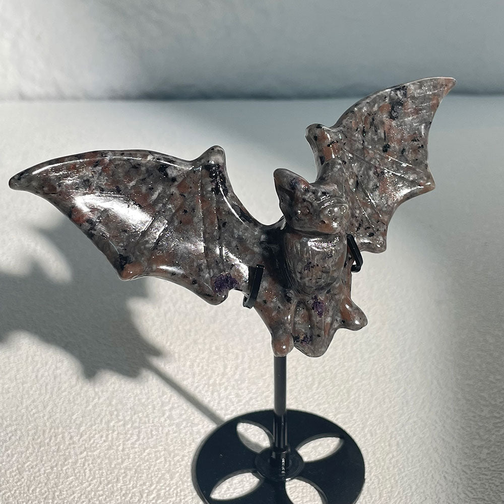Natural Yooperlite Crystal Bat Figurine - UV Reactive Gothic Decor