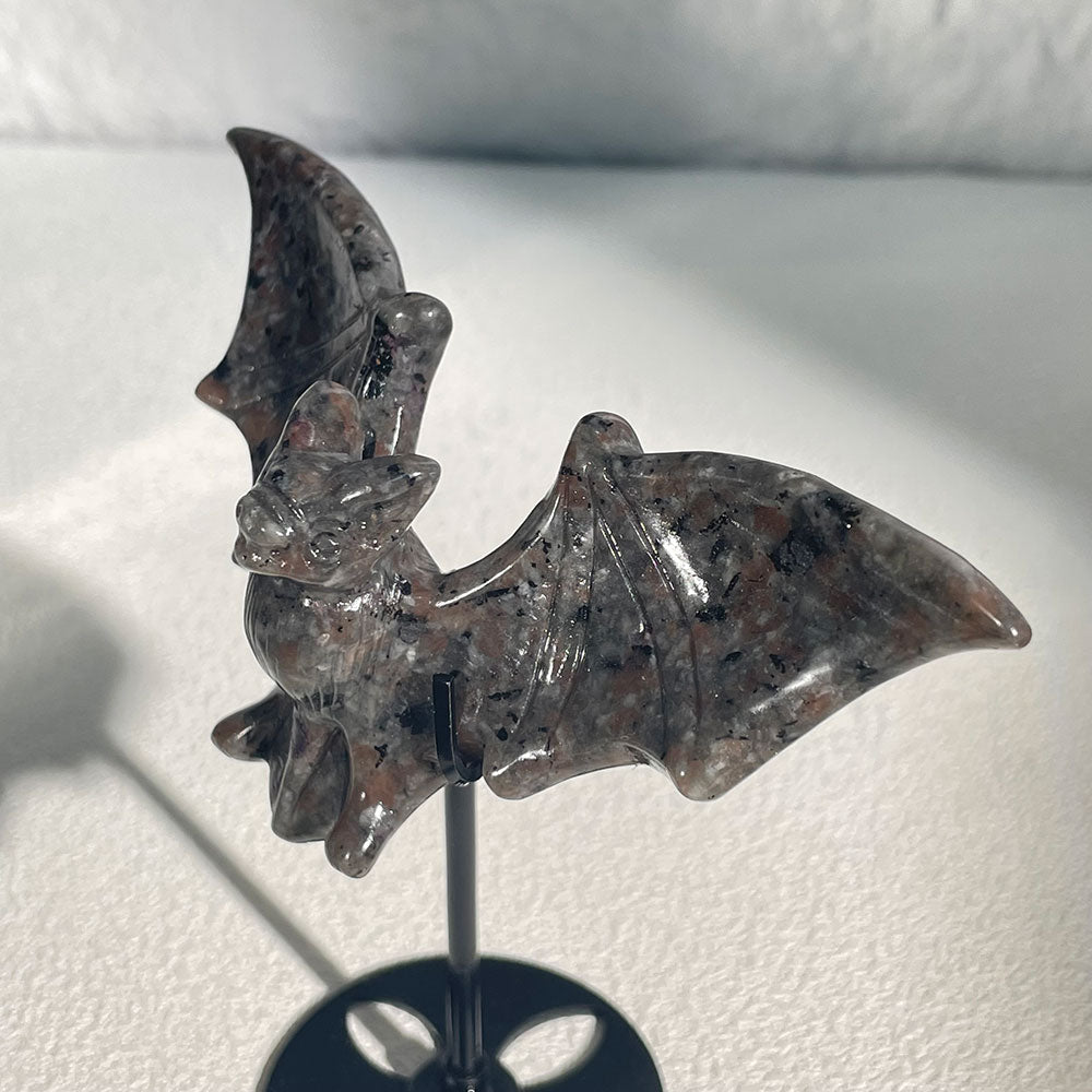 Natural Yooperlite Crystal Bat Figurine - UV Reactive Gothic Decor
