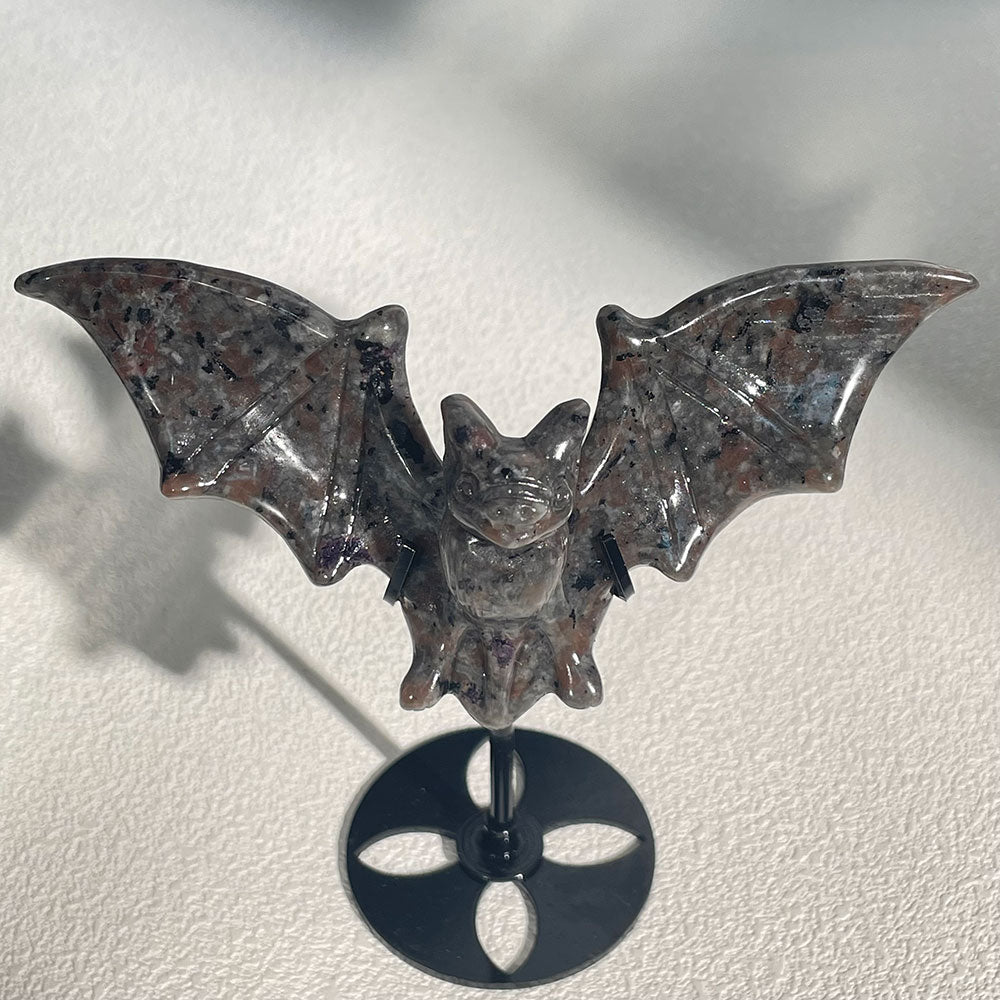 Natural Yooperlite Crystal Bat Figurine - UV Reactive Gothic Decor
