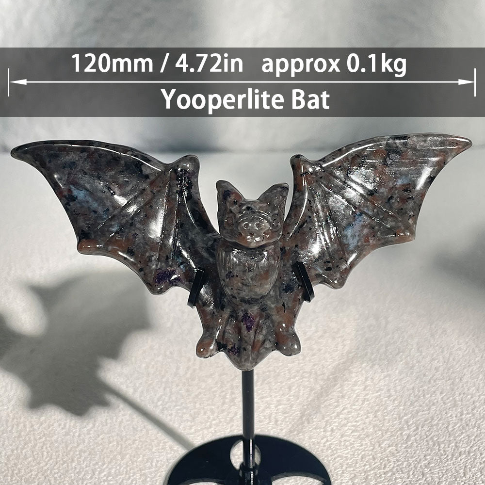 Natural Yooperlite Crystal Bat Figurine - UV Reactive Gothic Decor