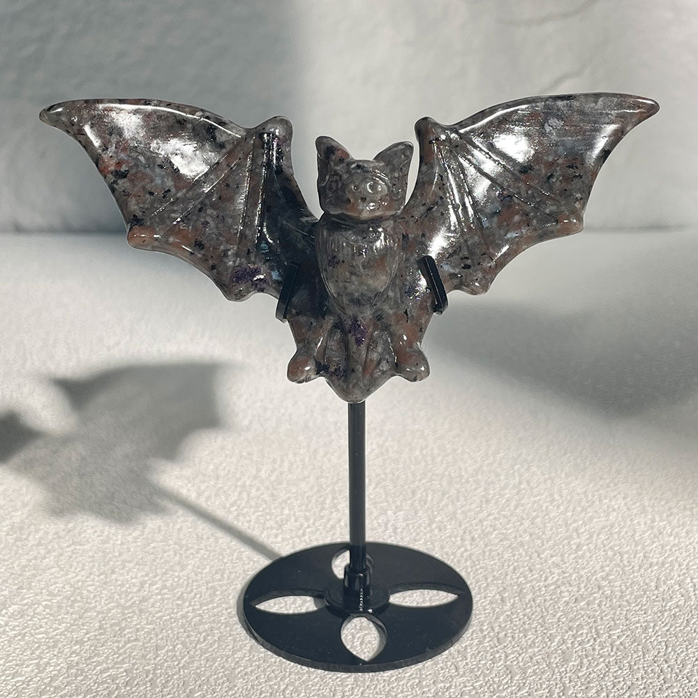 Natural Yooperlite Crystal Bat Figurine - UV Reactive Gothic Decor