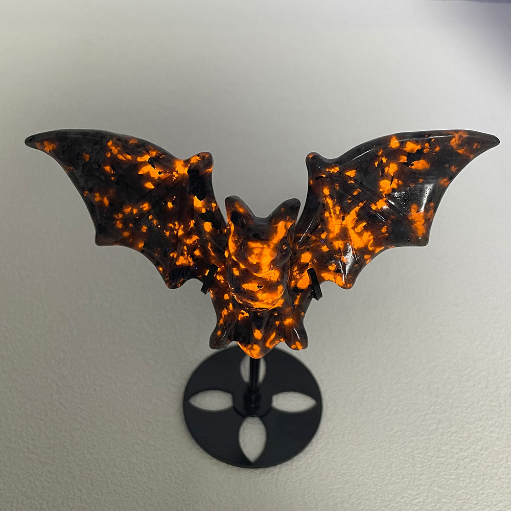 Natural Yooperlite Crystal Bat Figurine - UV Reactive Gothic Decor
