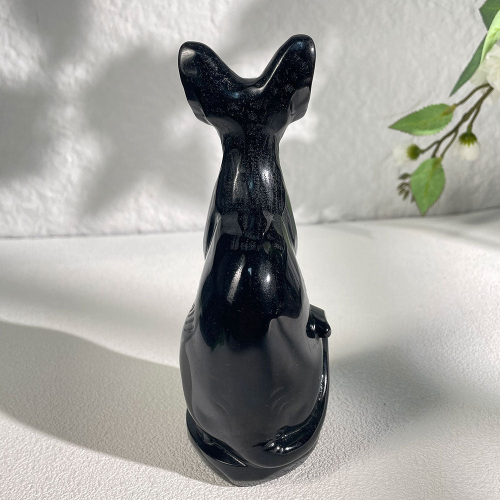Hand-Carved Black Obsidian Sphynx Cat Statue|Gothic Familiar Decor