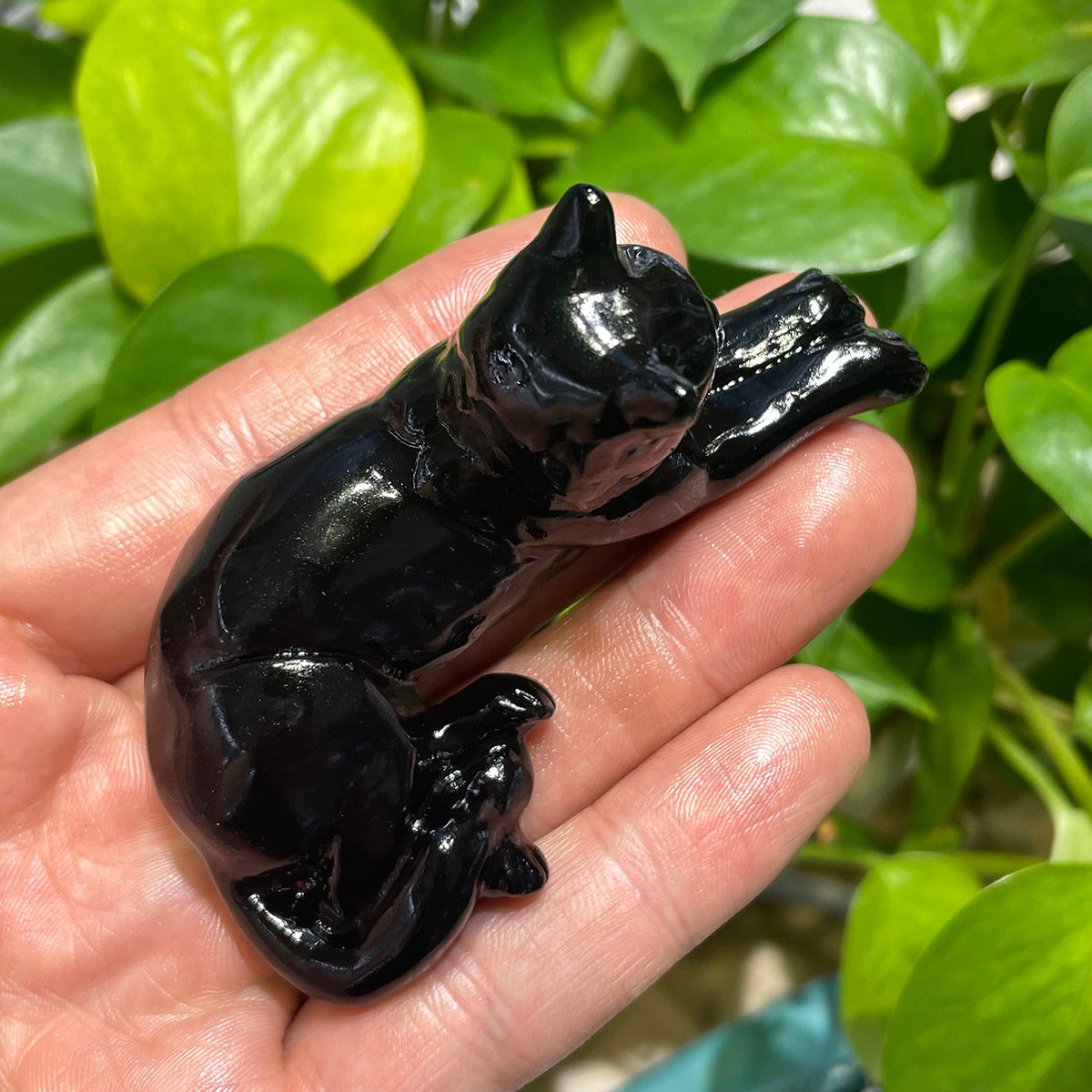 Black Obsidian Cat Hand Carved Crystals Healing Stone Figure In Decor