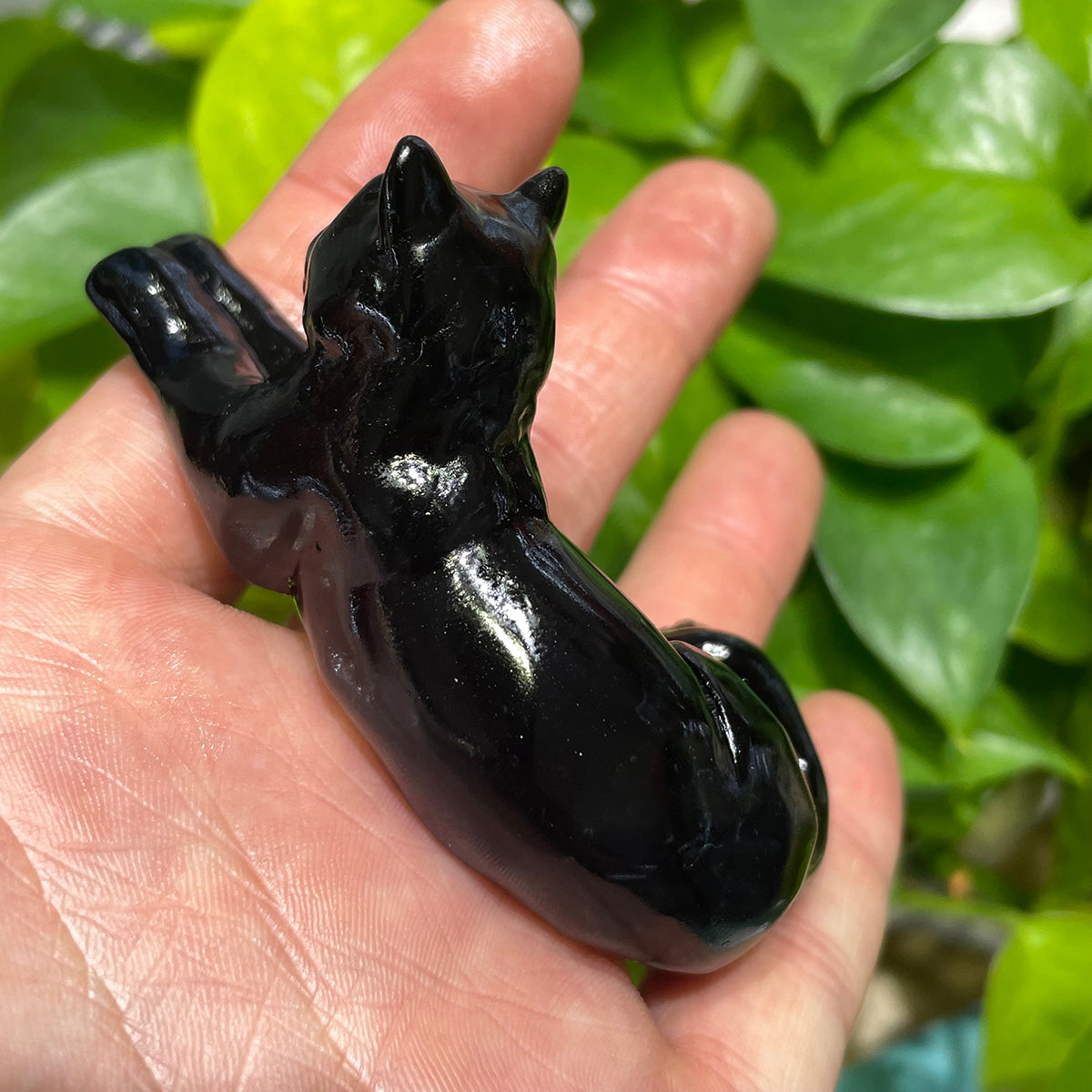 Black Obsidian Cat Hand Carved Crystals Healing Stone Figure In Decor