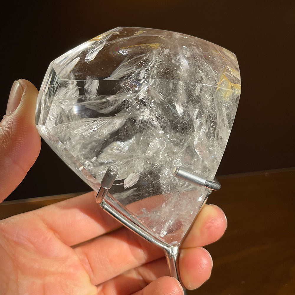 Premium Water-Clear Quartz Polyhedron - Radiant Internal Rainbows