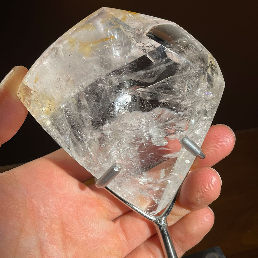 Premium Water-Clear Quartz Polyhedron - Radiant Internal Rainbows