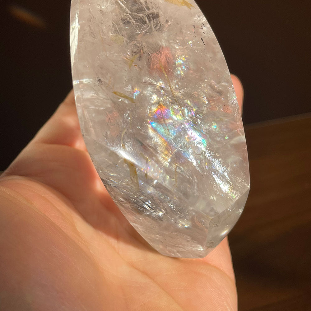 Premium Water-Clear Quartz Polyhedron - Radiant Internal Rainbows