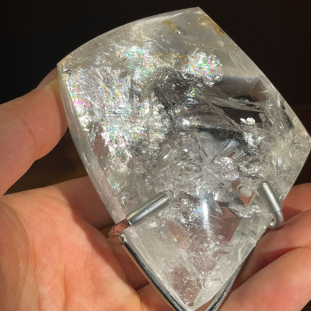 Premium Water-Clear Quartz Polyhedron - Radiant Internal Rainbows