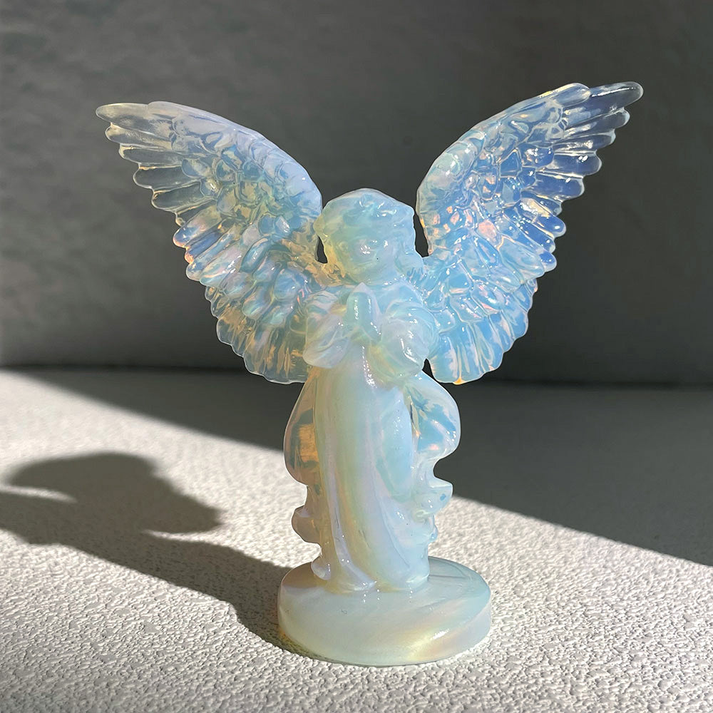 Wholesale Opalite Guardian Angel Figurine - Hand-Carved Crystal Wings