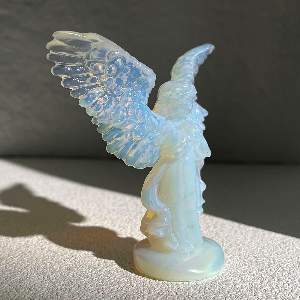 Wholesale Opalite Guardian Angel Figurine - Hand-Carved Crystal Wings