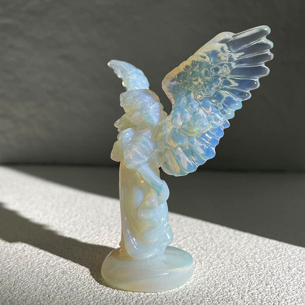 Wholesale Opalite Guardian Angel Figurine - Hand-Carved Crystal Wings