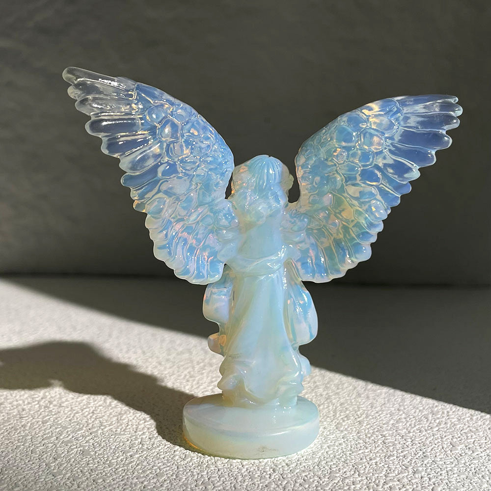 Wholesale Opalite Guardian Angel Figurine - Hand-Carved Crystal Wings