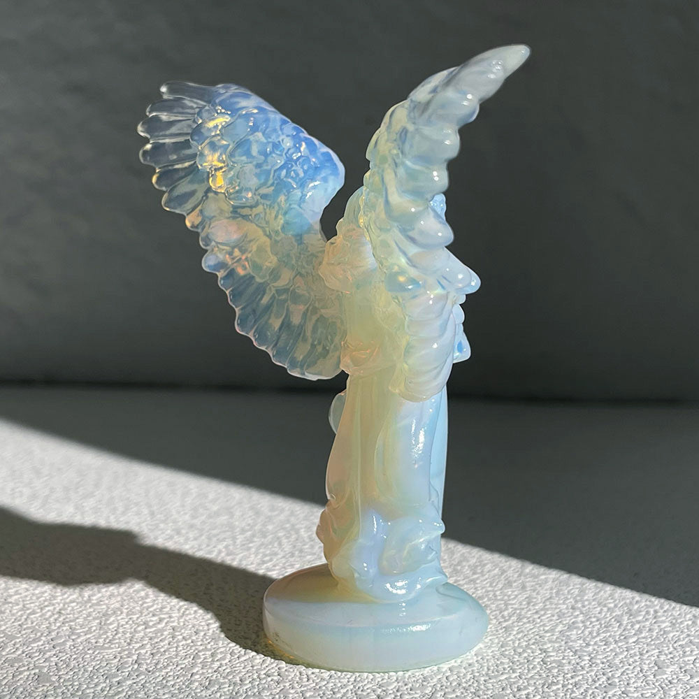 Wholesale Opalite Guardian Angel Figurine - Hand-Carved Crystal Wings