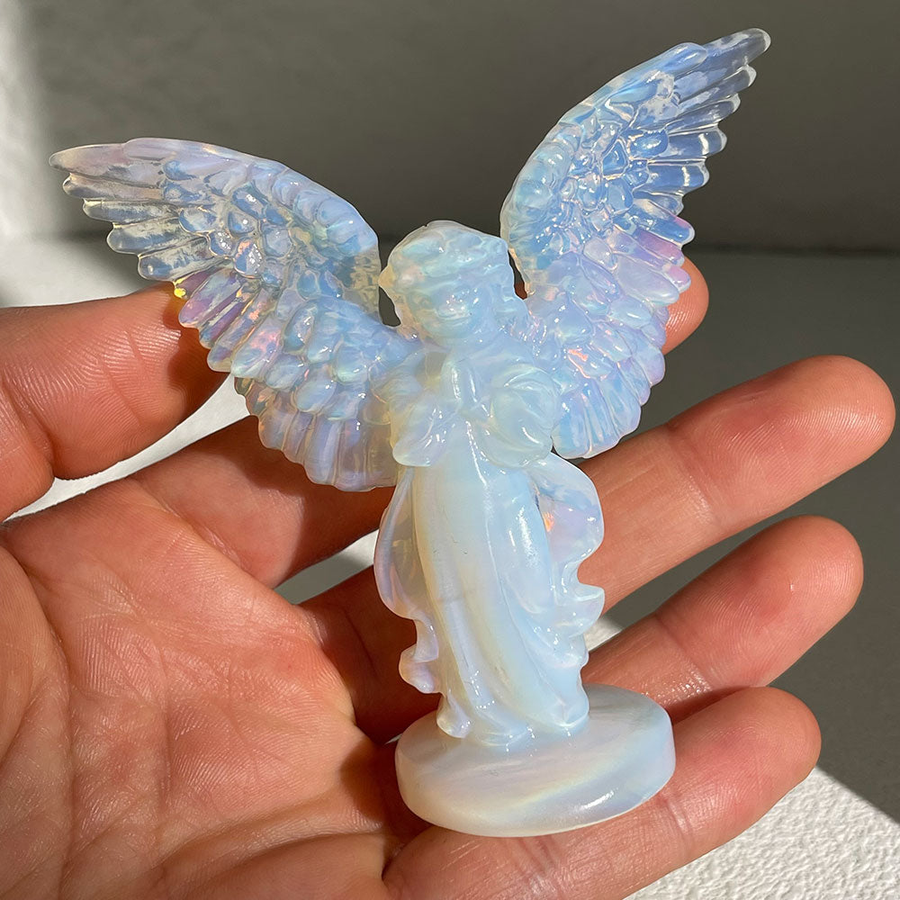 Wholesale Opalite Guardian Angel Figurine - Hand-Carved Crystal Wings