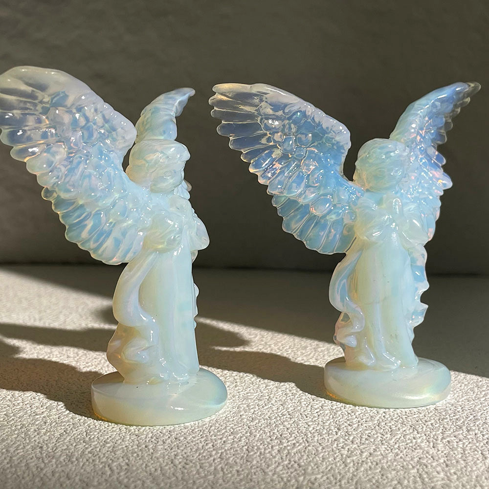 Wholesale Opalite Guardian Angel Figurine - Hand-Carved Crystal Wings