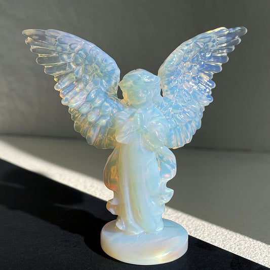 Wholesale Opalite Guardian Angel Figurine - Hand-Carved Crystal Wings