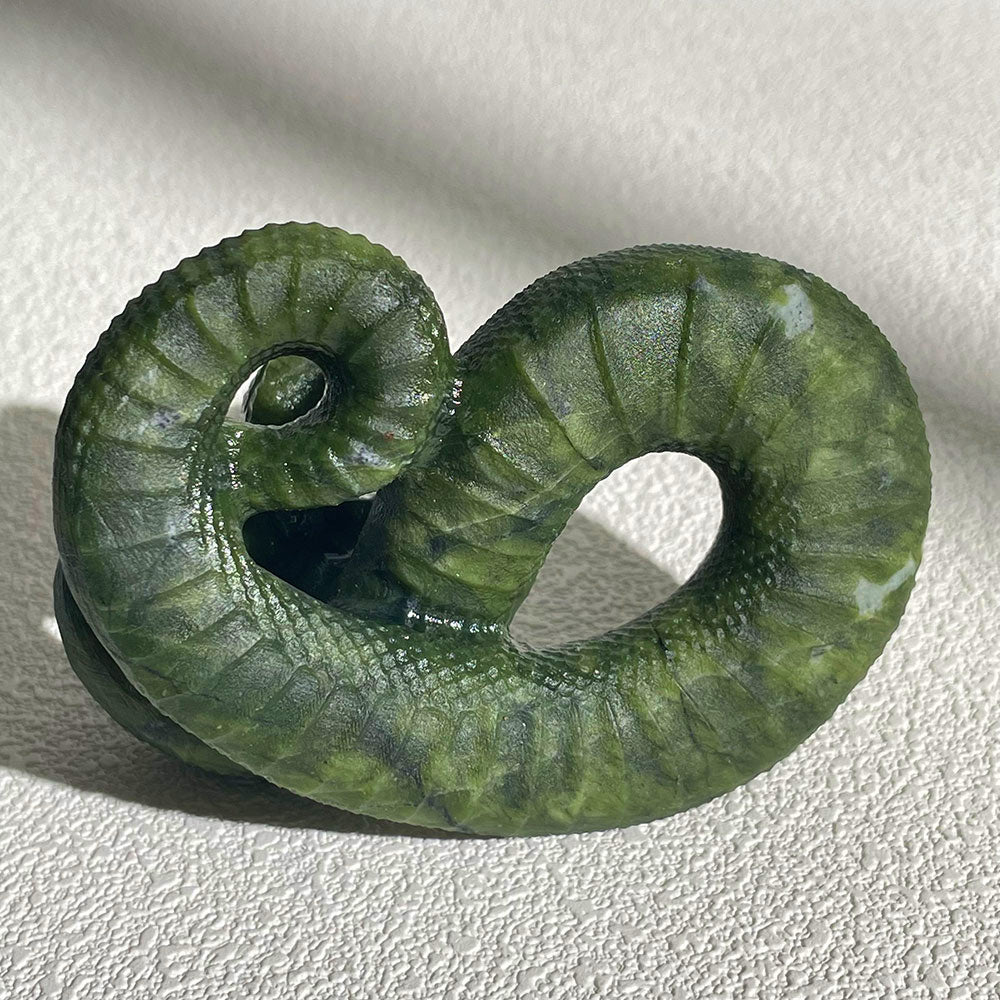 Realistic Coiled Snake Crystal Sculpture - Green Stone Reptile Decor