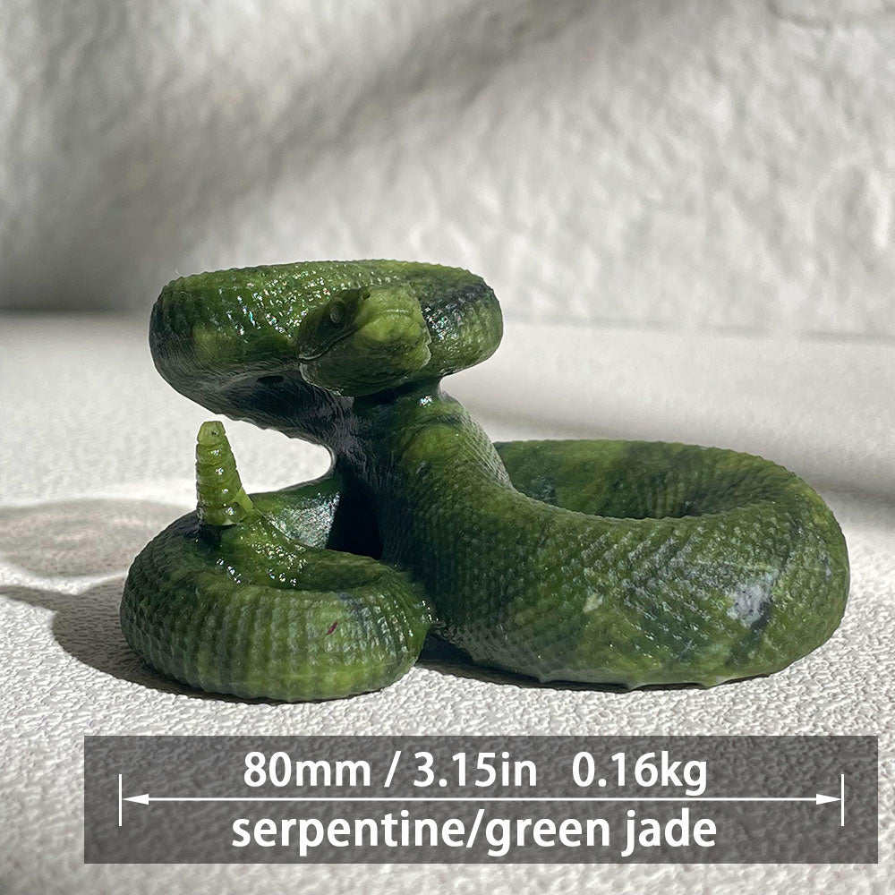 Realistic Coiled Snake Crystal Sculpture - Green Stone Reptile Decor