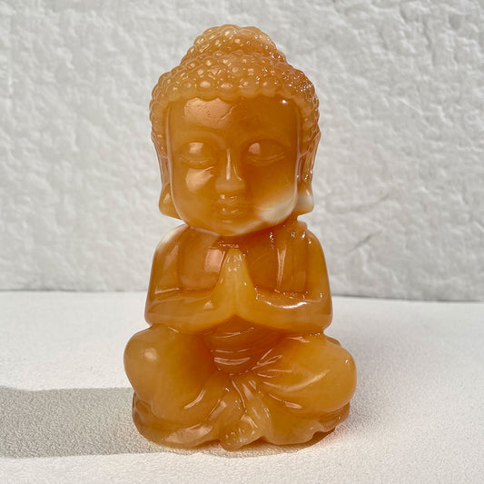 Premium Hand-Carved Honey Calcite Little Buddha - Zen Altar Centerpiece