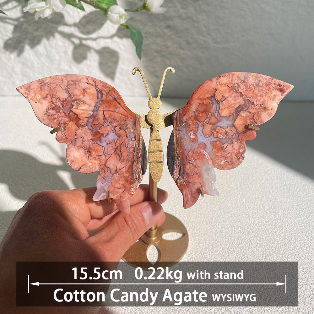 cotton candy agate crystal butterfly wings carving with stand - Hand-carved exactly piece shown WYSIWYG