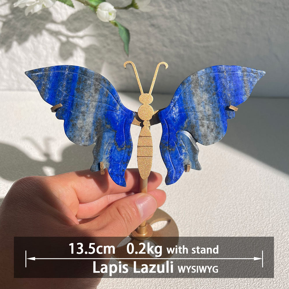 Royal blue Lapis Lazuli crystal butterfly wings carving with stand - Hand-carved exactly piece shown WYSIWYG