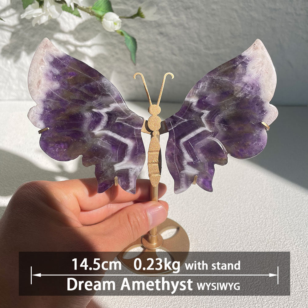 Dream Amethyst crystal butterfly wings carving with stand - Hand-carved exactly piece shown 