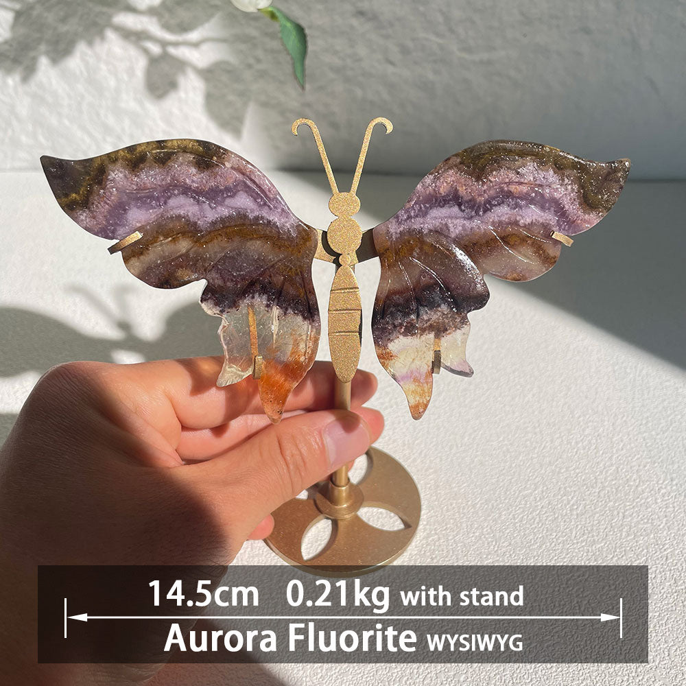 Aurora Fluorite crystal butterfly wings carving with stand - Hand-carved exactly piece shown WYSIWYG