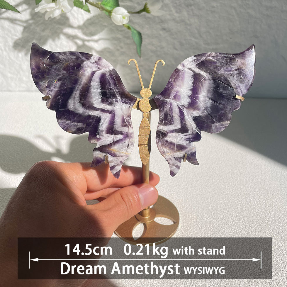 Dream Amethyst crystal butterfly wings carving with stand - Hand-carved exactly piece shown 