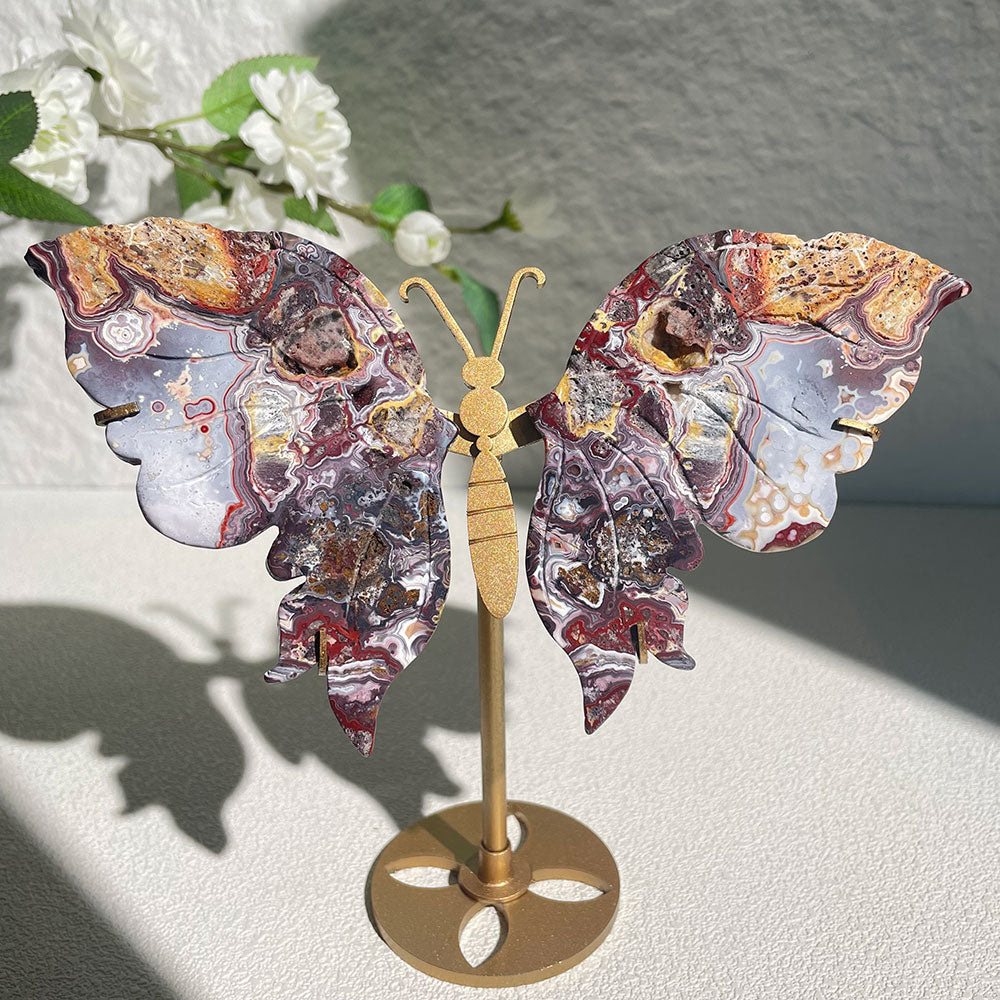 Natural Crystal Butterfly Wings – Hand-Carved Ornament – Healing Gemstone Home Decor