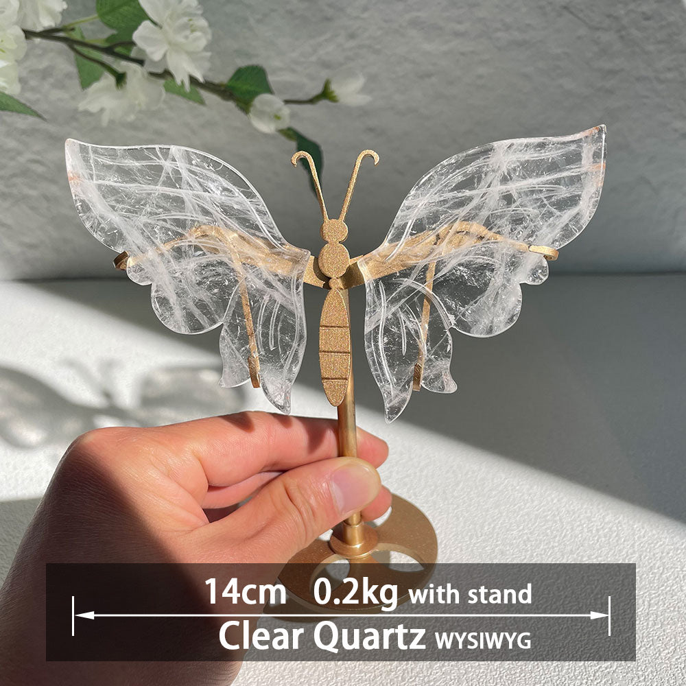 clear Quartz crystal butterfly wings carving with stand - Hand-carved exactly piece shown 