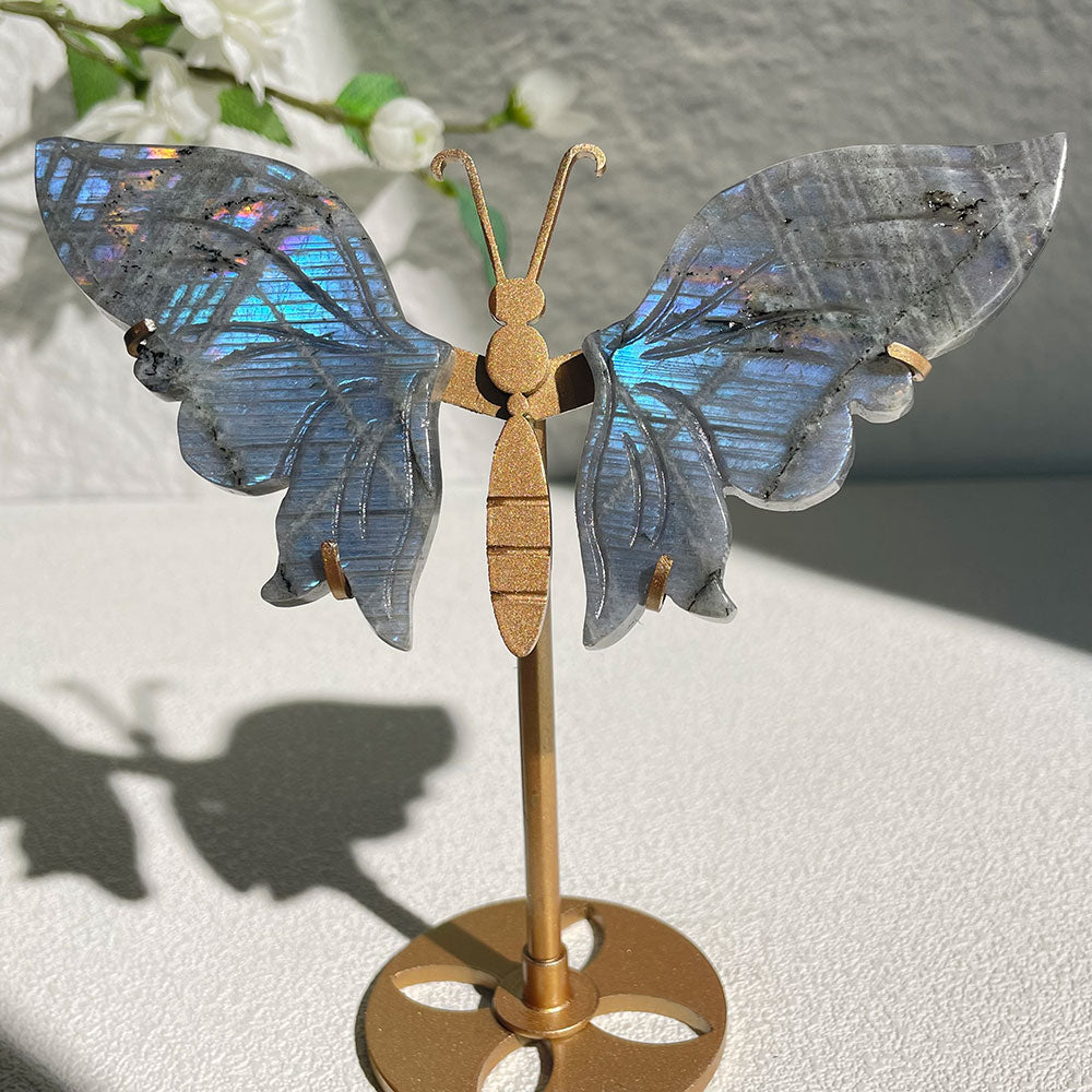 Natural Crystal Butterfly Wings – Hand-Carved Ornament – Healing Gemstone Home Decor