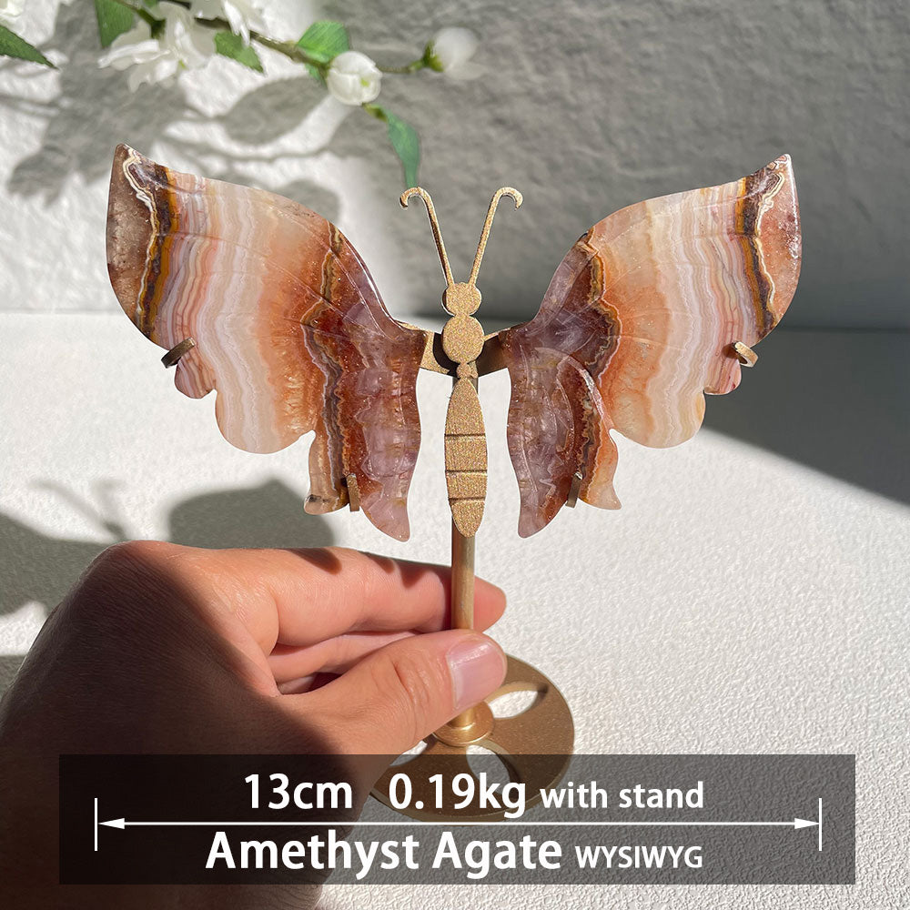 Amethyst Agate crystal butterfly wings carving with stand - Hand-carved exactly piece shown 