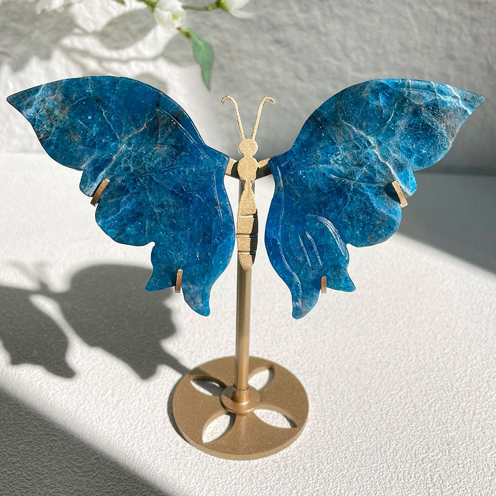 apatite stone crystal butterfly wings carving with stand - Hand-carved exactly piece shown WYSIWYG