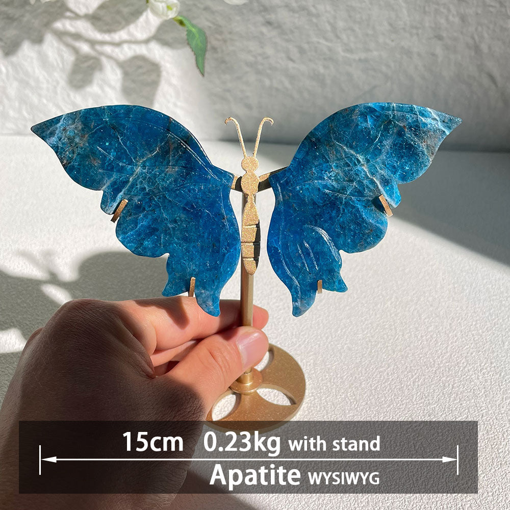 apatite stone crystal butterfly wings carving with stand - Hand-carved exactly piece shown WYSIWYG