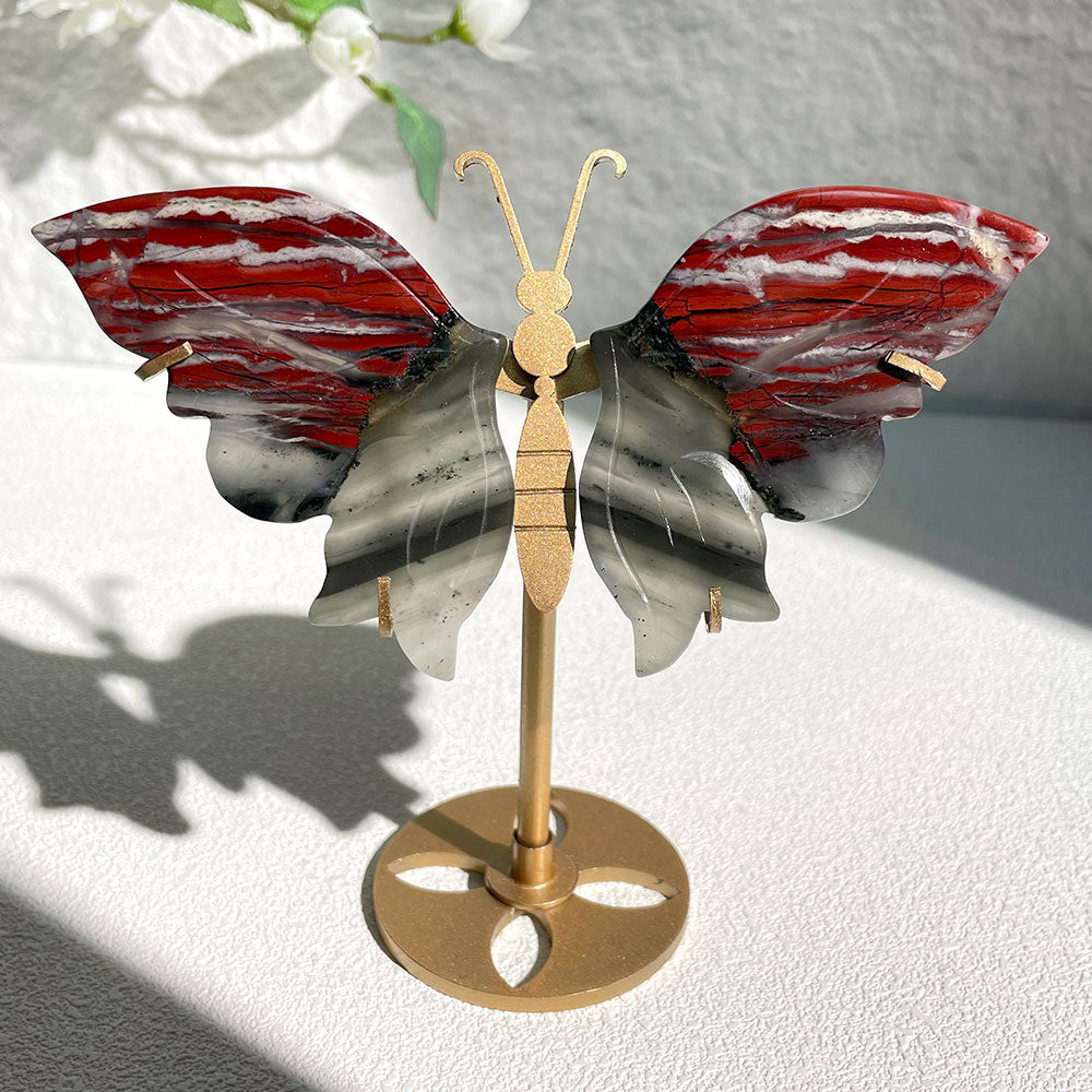 African dragon blood stone crystal butterfly wings carving with stand - Hand-carved exactly piece shown WYSIWYG