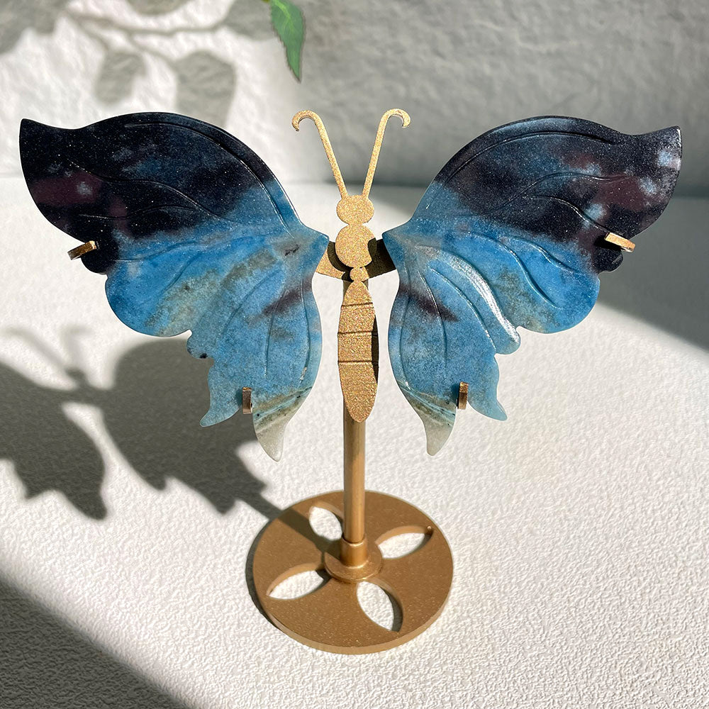 trolleite jasper crystal butterfly wings carving with stand - Hand-carved exactly piece shown WYSIWYG