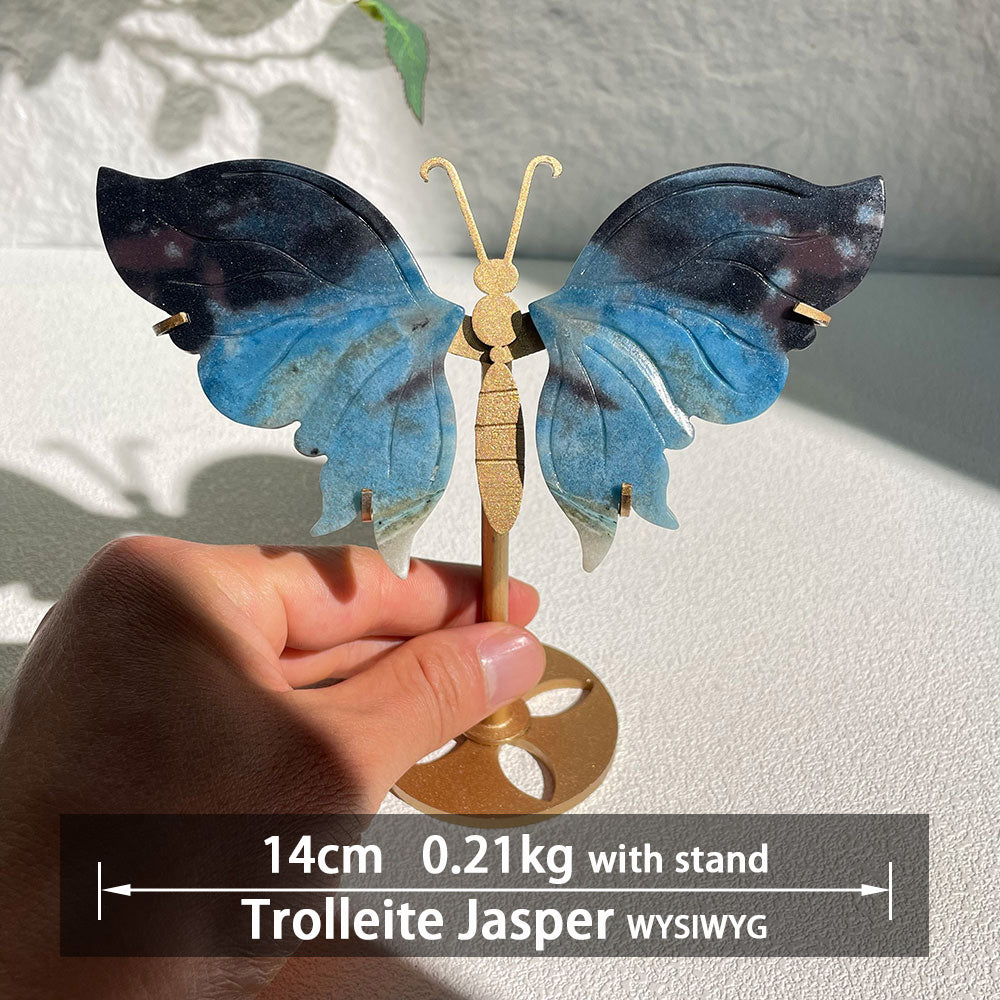 trolleite jasper crystal butterfly wings carving with stand - Hand-carved exactly piece shown WYSIWYG