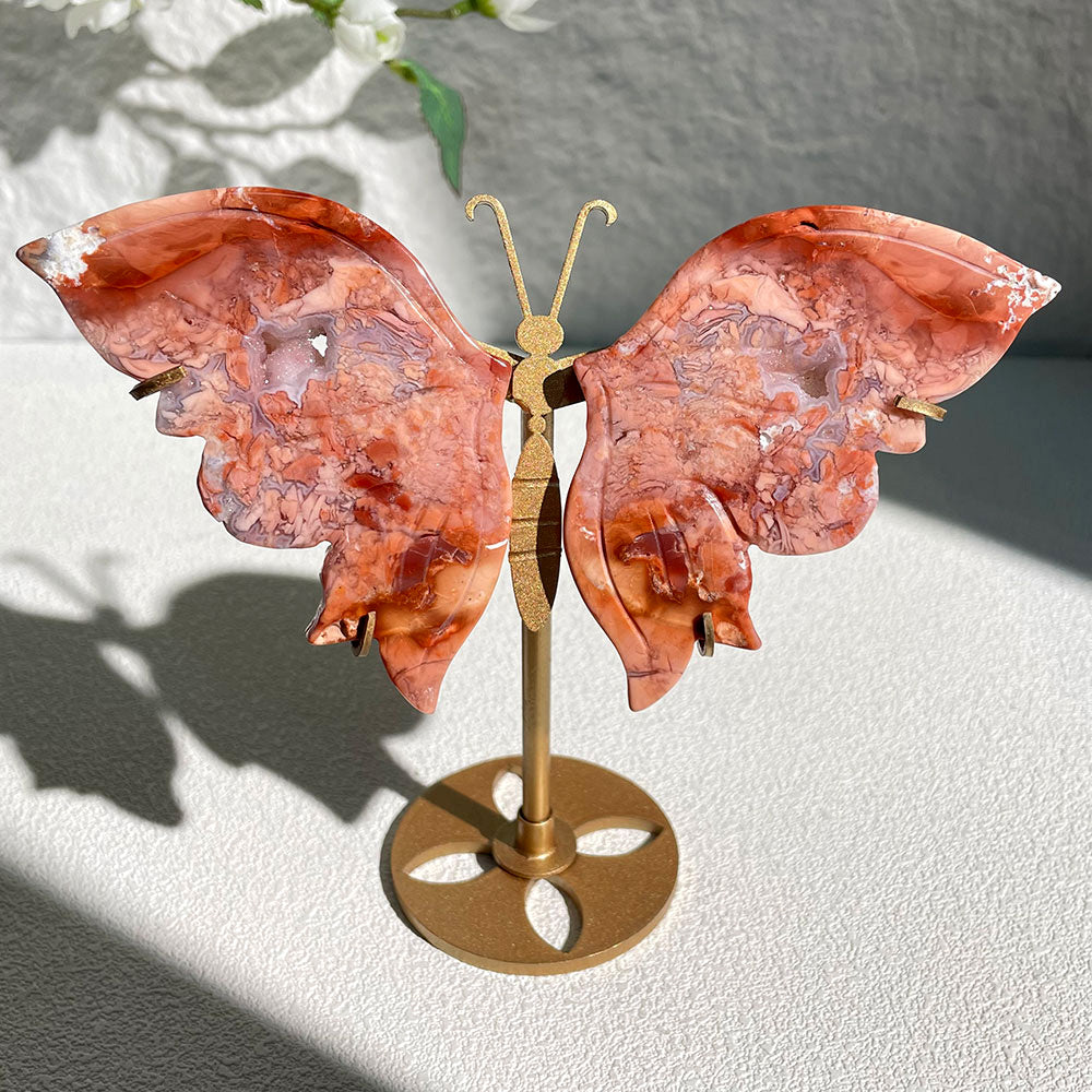 cotton candy agate crystal butterfly wings carving with stand - Hand-carved exactly piece shown WYSIWYG