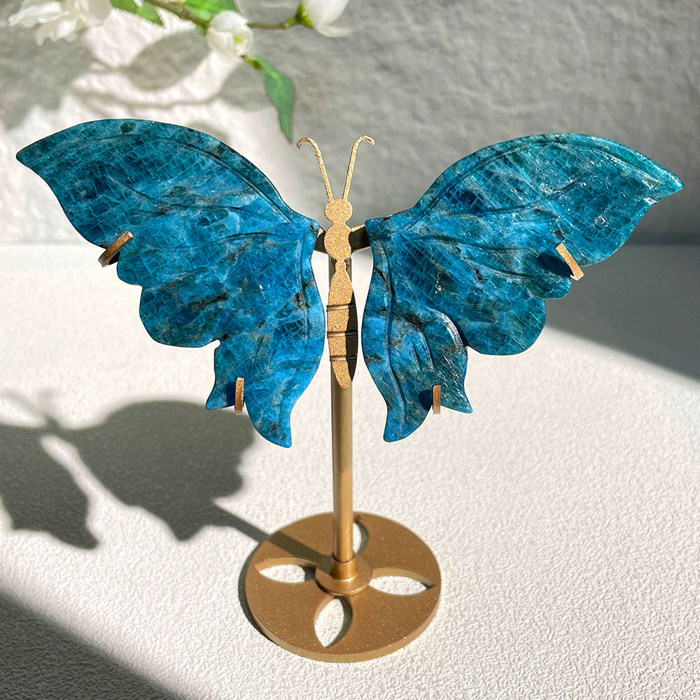 apatite stone crystal butterfly wings carving with stand - Hand-carved exactly piece shown WYSIWYG