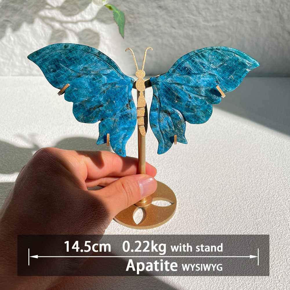 apatite stone crystal butterfly wings carving with stand - Hand-carved exactly piece shown WYSIWYG