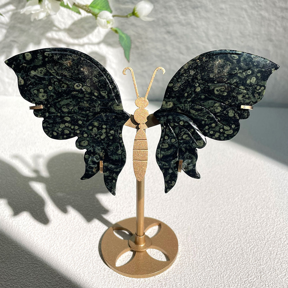 kambaba jasper crystal butterfly wings carving with stand - Hand-carved exactly piece shown WYSIWYG