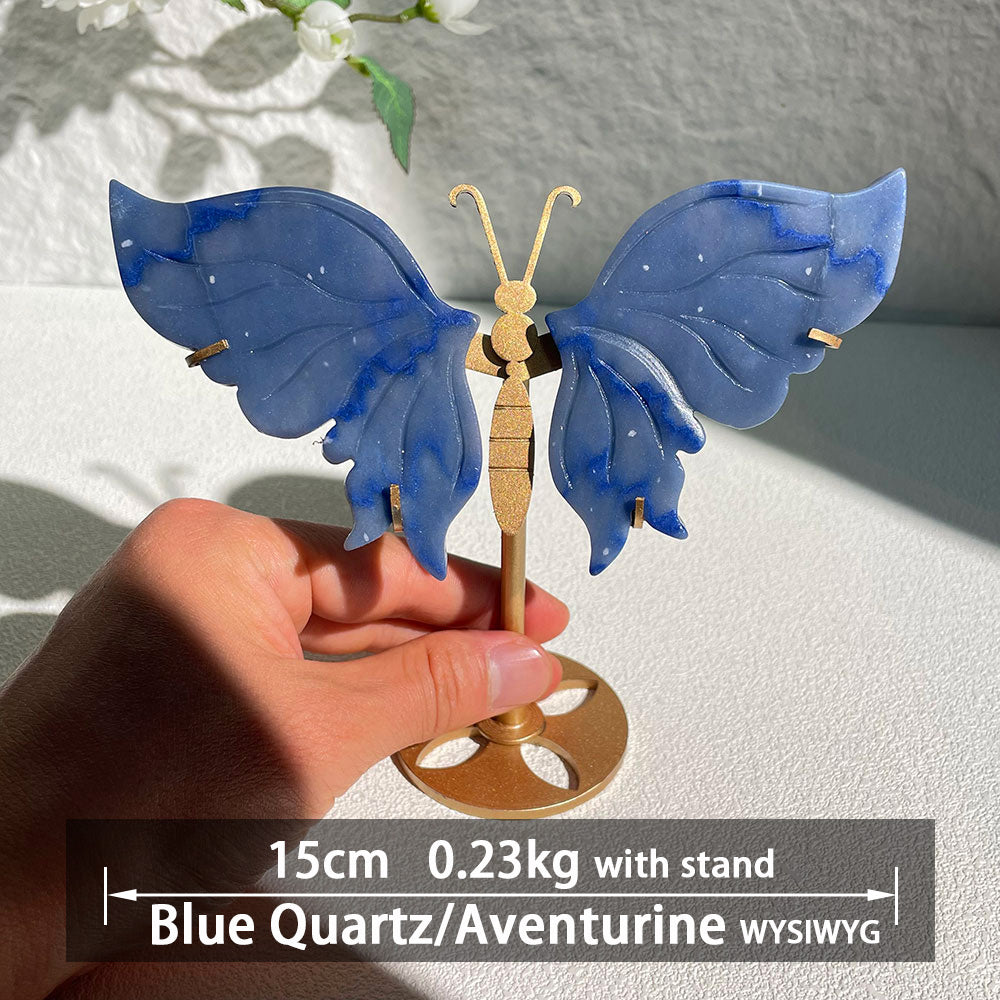 Natural Crystal Butterfly Wings – Hand-Carved Ornament – Healing Gemstone Home Decor