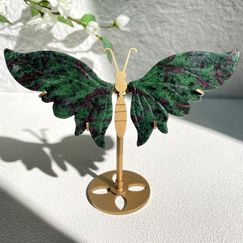 ruby in zoisite crystal butterfly wings carving with stand - Hand-carved exactly piece shown WYSIWYG
