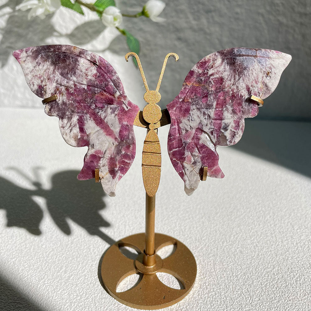 pink tourmaline crystal butterfly wings carving with stand - Hand-carved exactly piece shown WYSIWYG