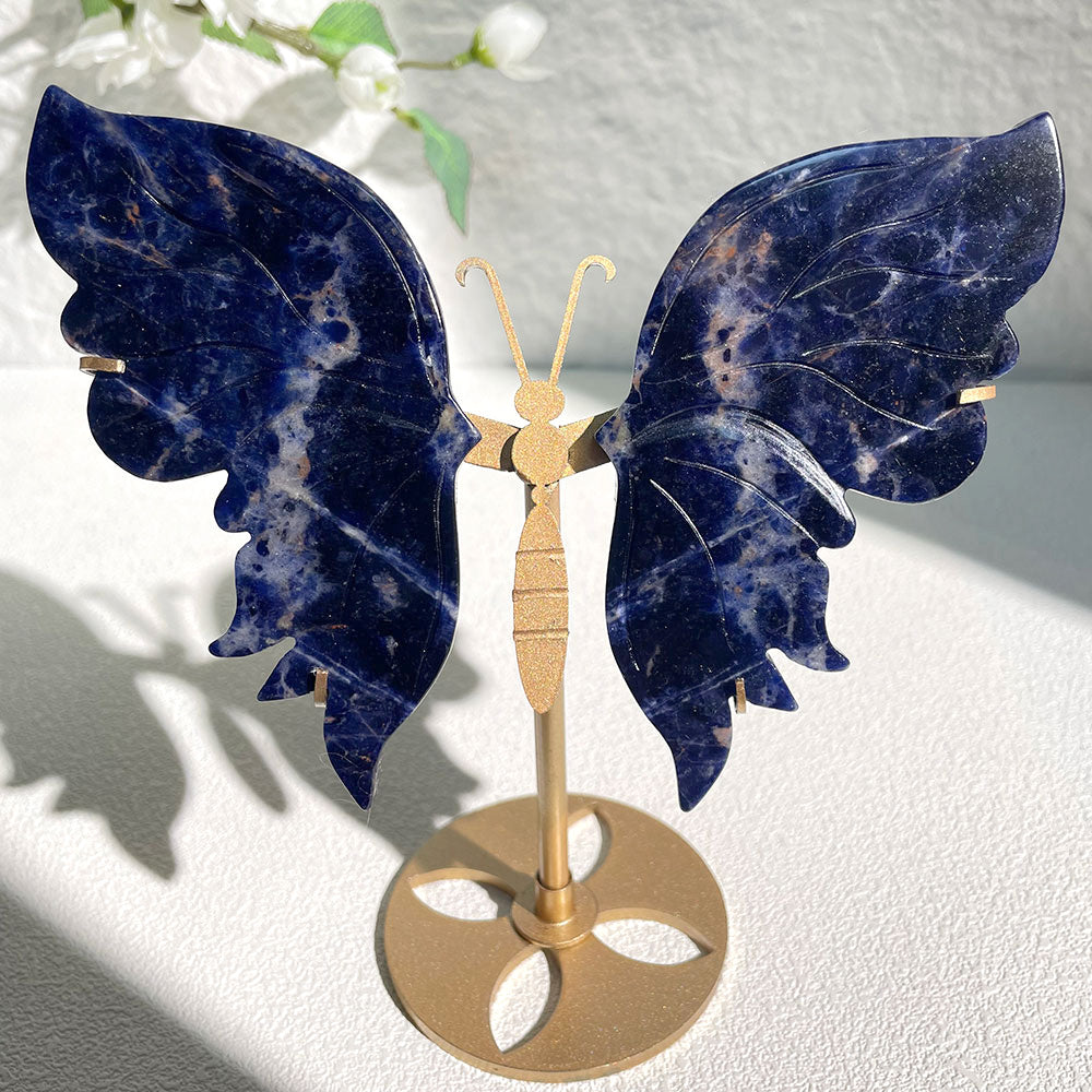 sodalite crystal butterfly wings carving with stand - Hand-carved exactly piece shown WYSIWYG