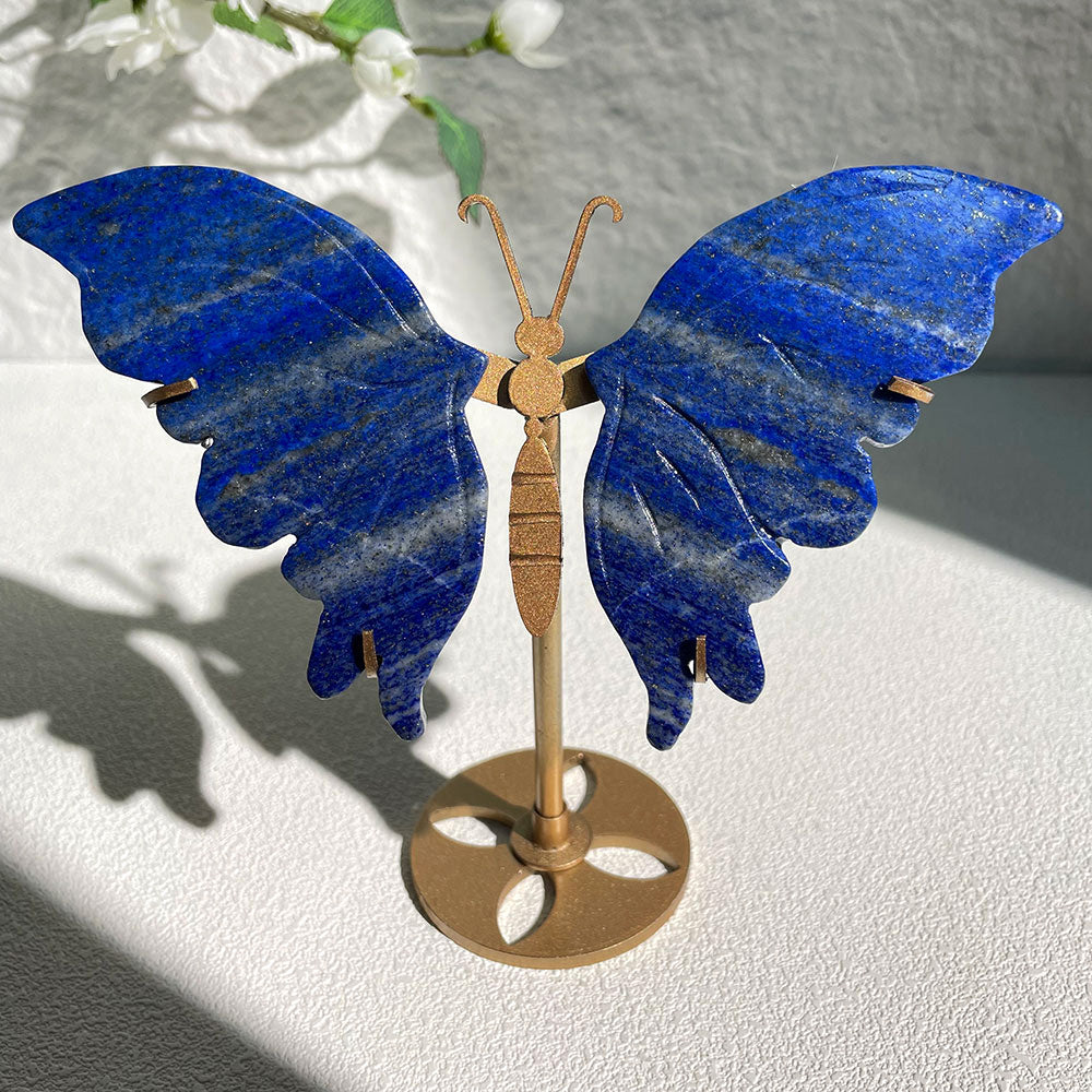 lapis lazuli crystal butterfly wings carving with stand - Hand-carved exactly piece shown WYSIWYG