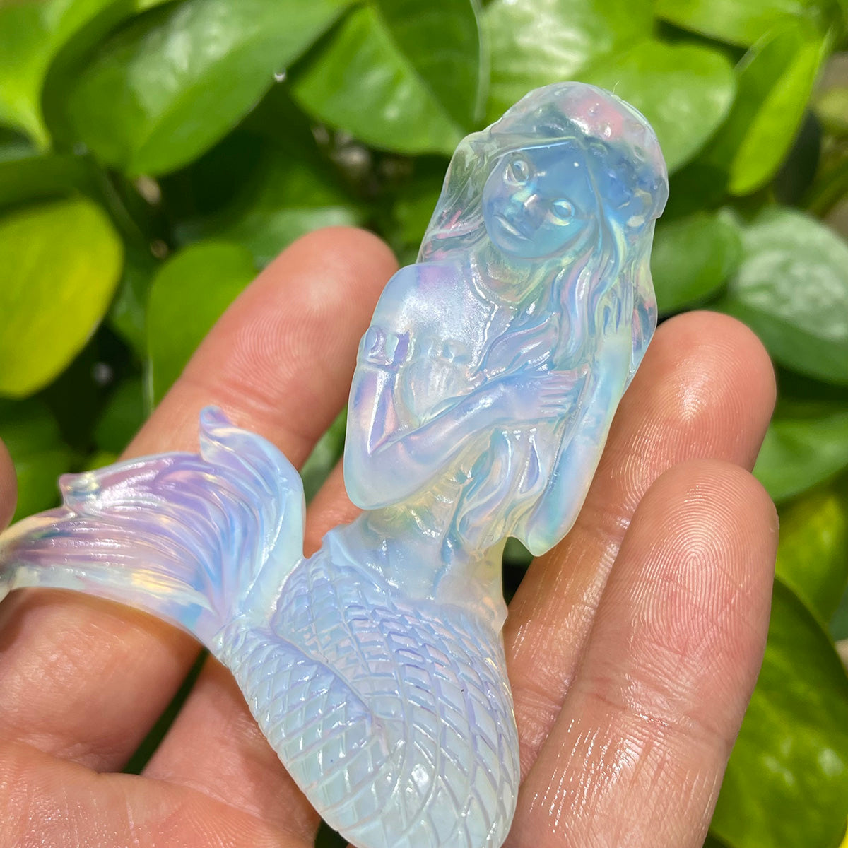 Opalite Mermaid Handcraft Crystal Hand Craved Healing Stone Figurine