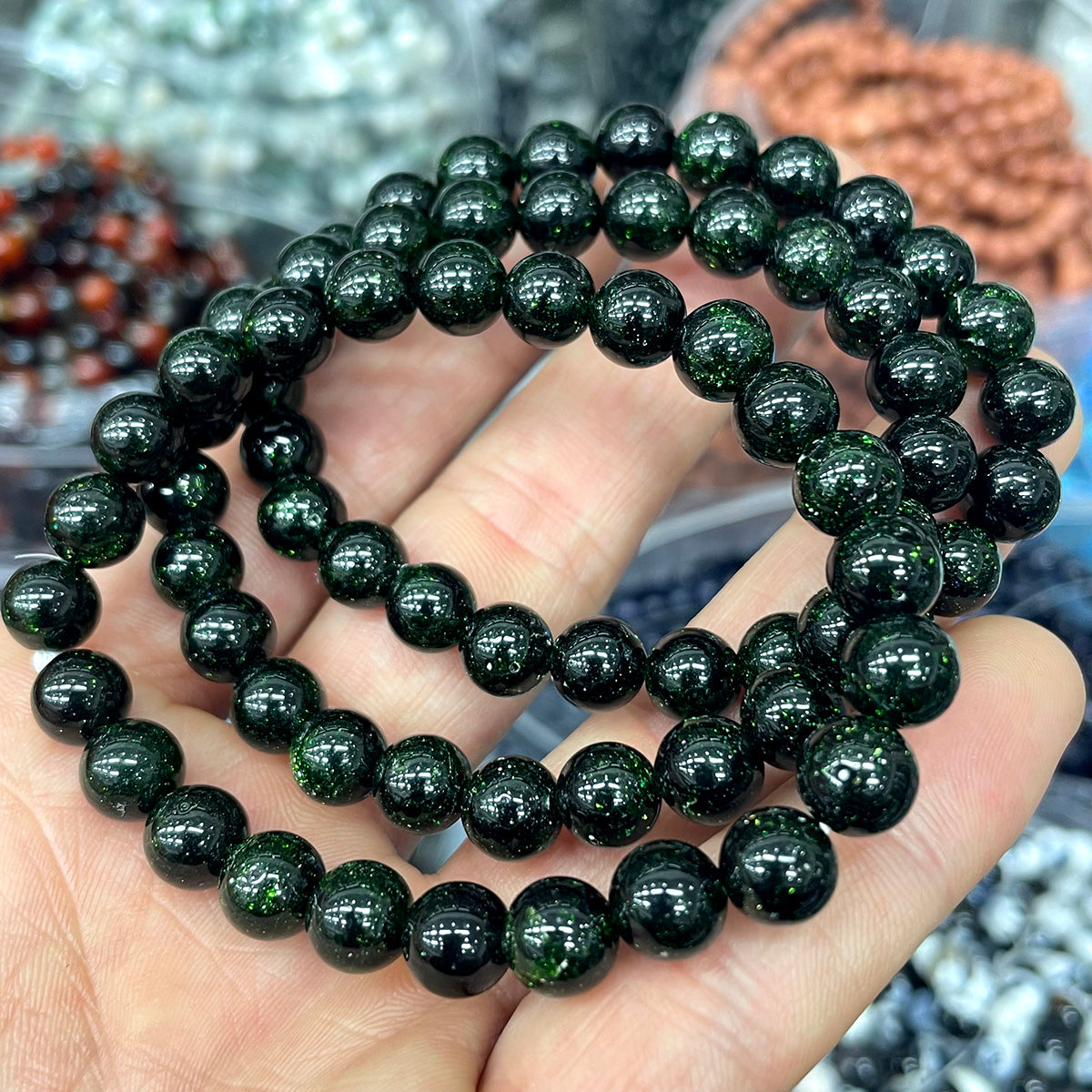 Green Sandstone Bead Bracelet