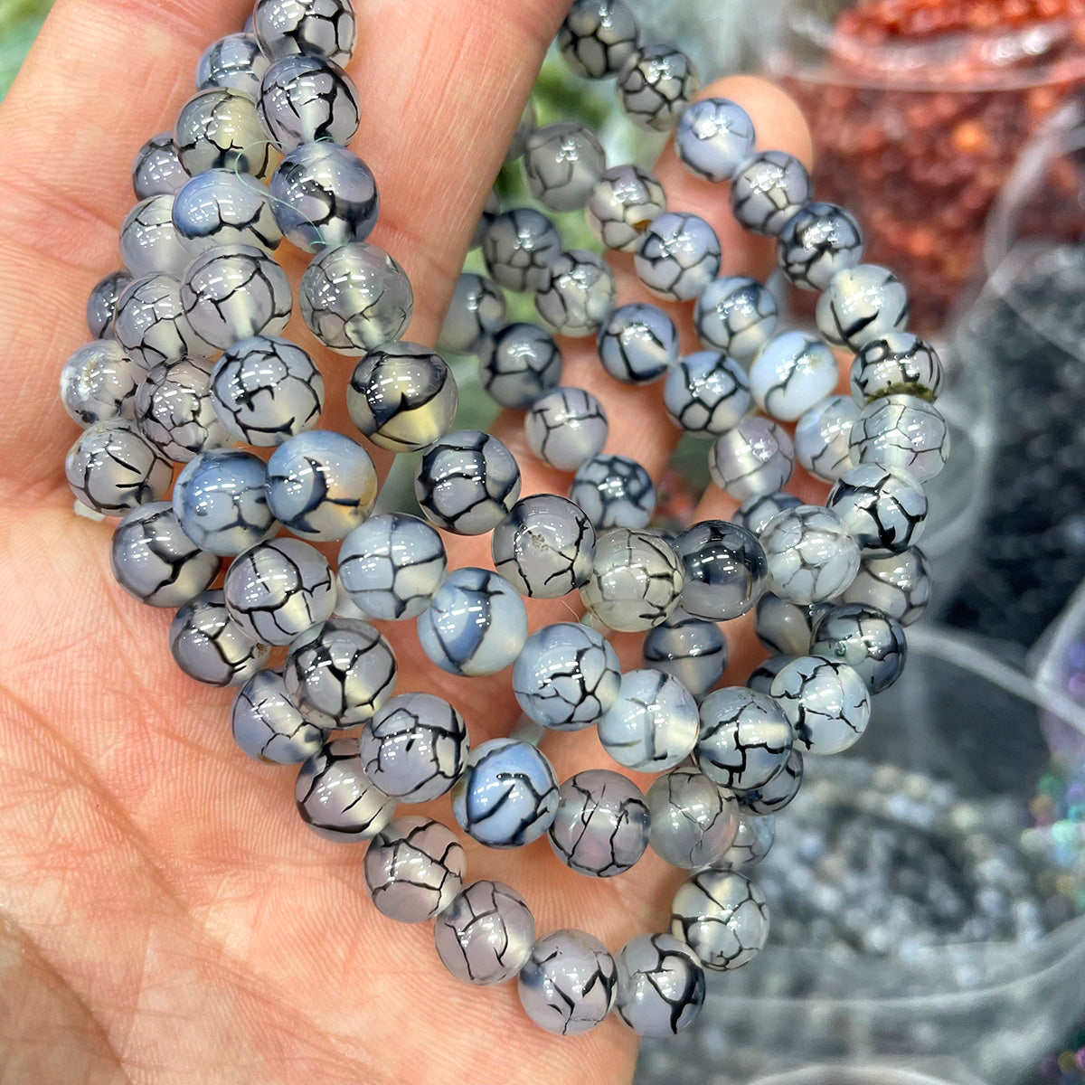 Dragon Vein Agate Bead Bracelet